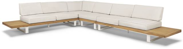 Platform Teak 4 Pc Outdoor Sectional with White Sand Cushions - Thumbnail - Image 3