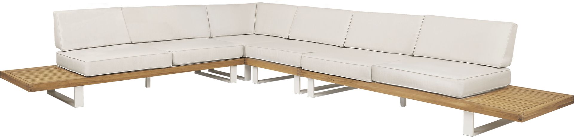 Platform Teak 4 Pc Outdoor Sectional with White Sand Cushions - Image 4