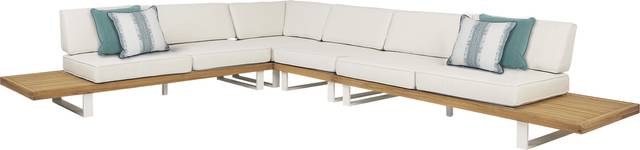 Platform Teak 4 Pc Outdoor Sectional with White Sand Cushions - Thumbnail - Image 1