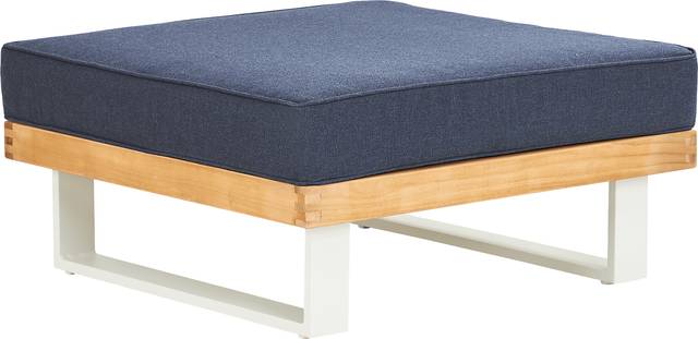 Platform Teak Outdoor Ottoman with Indigo Cushion - Thumbnail - Image 1