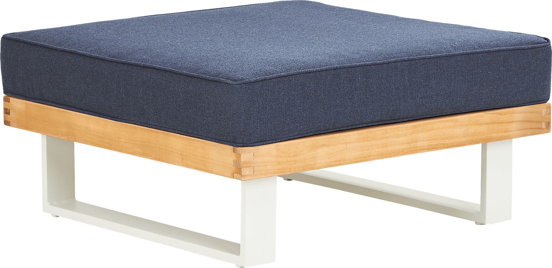 Platform Teak Outdoor Ottoman with Indigo Cushion - Image 1