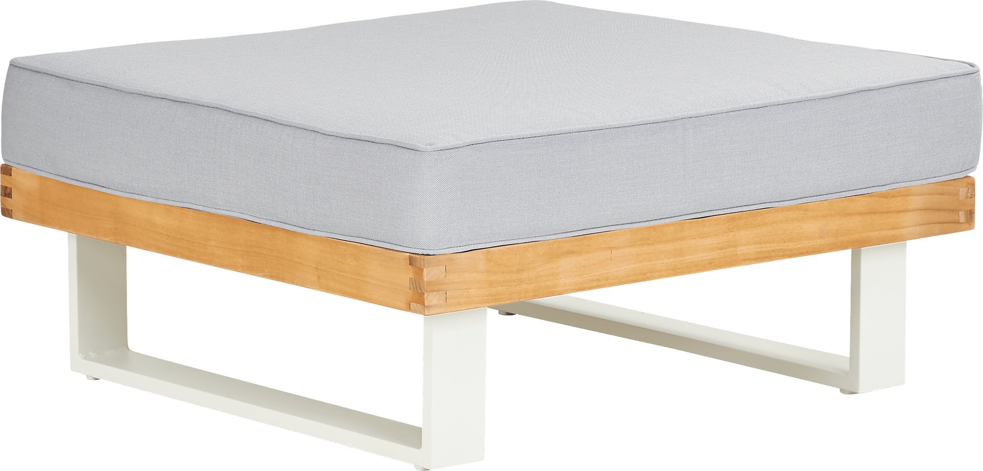 Platform Teak Outdoor Ottoman with Pewter Cushion - Image 1