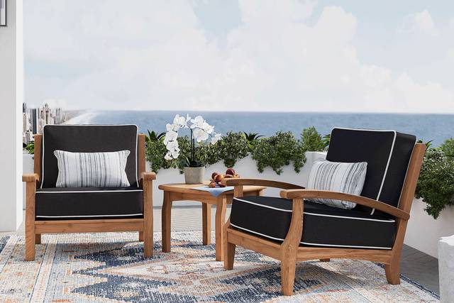 Pleasant Bay 3 Pc Teak Outdoor Seating Set with Charcoal Cushions - Thumbnail - Image 1