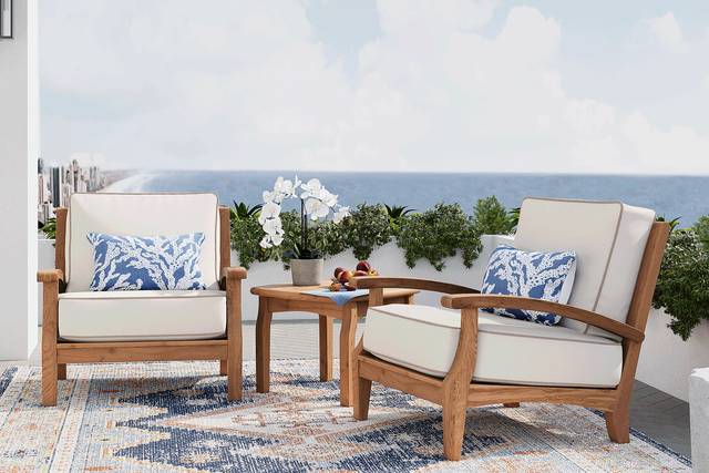 Pleasant Bay 3 Pc Teak Outdoor Seating Set with Vapor Cushions - Thumbnail - Image 1