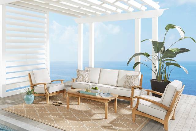 Pleasant Bay Teak Outdoor Sofa with White Sand Cushions - Thumbnail - Image 2
