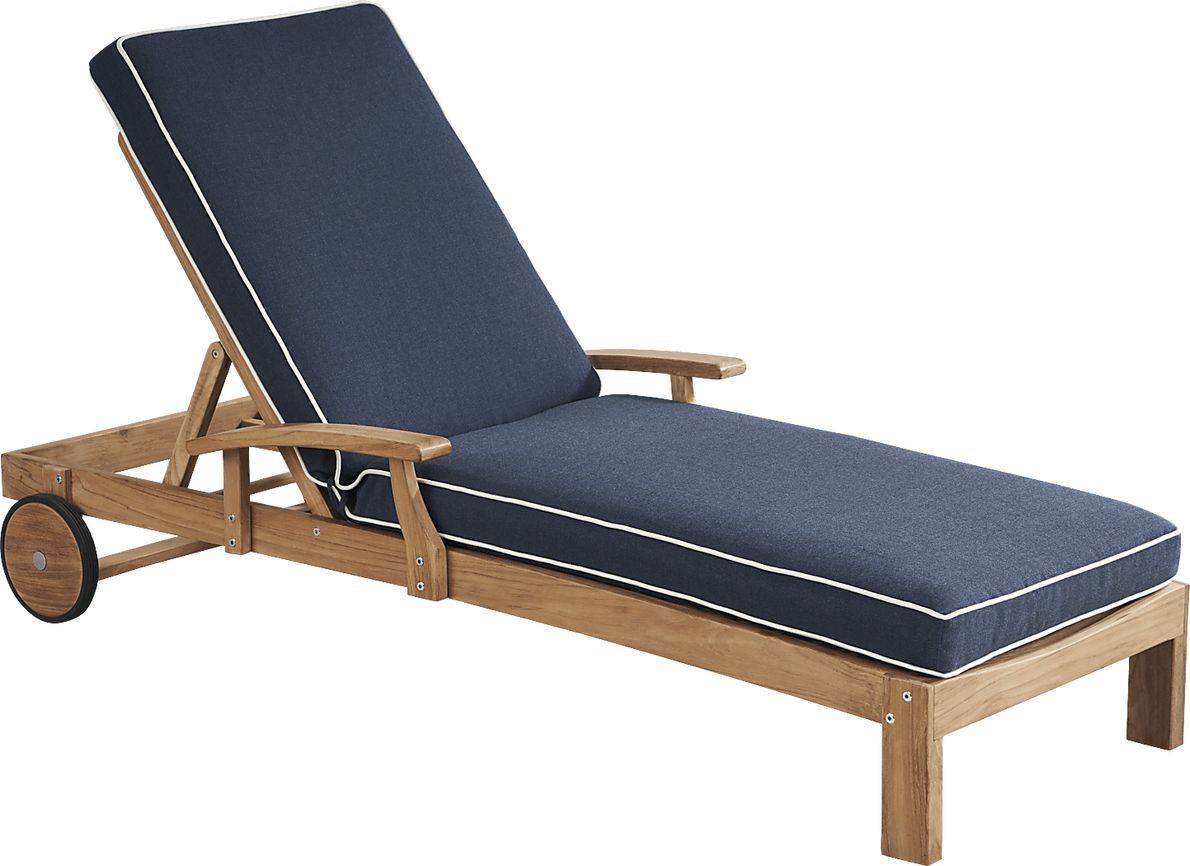 Pleasant Bay Teak Outdoor Chaise with Denim Cushions
