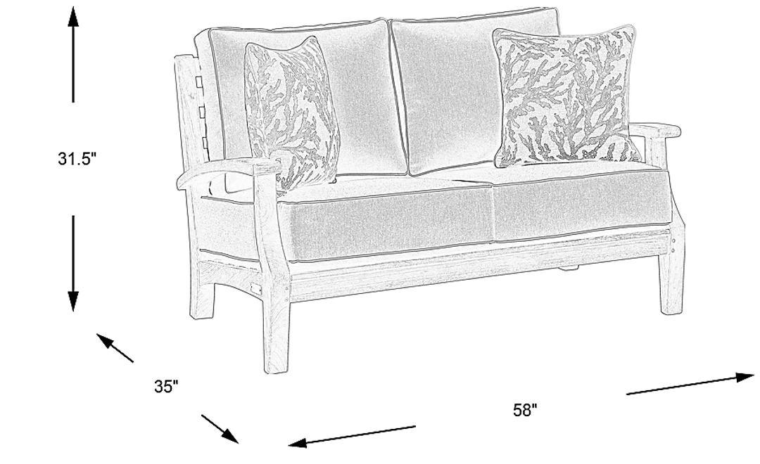 Pleasant Bay Teak Outdoor Loveseat with Indigo Cushions
