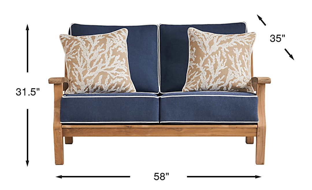 Pleasant Bay Teak Outdoor Loveseat with Indigo Cushions