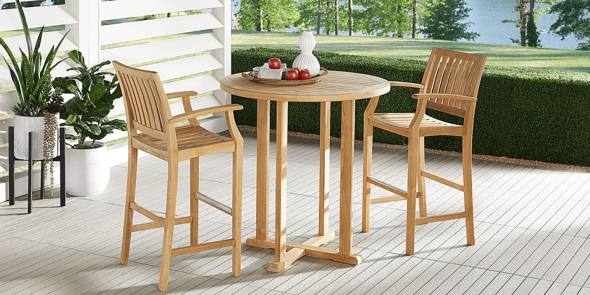 Pleasant Bay Teak Tan 3 Pc Outdoor Bar Set with Teak Stools - Image 1