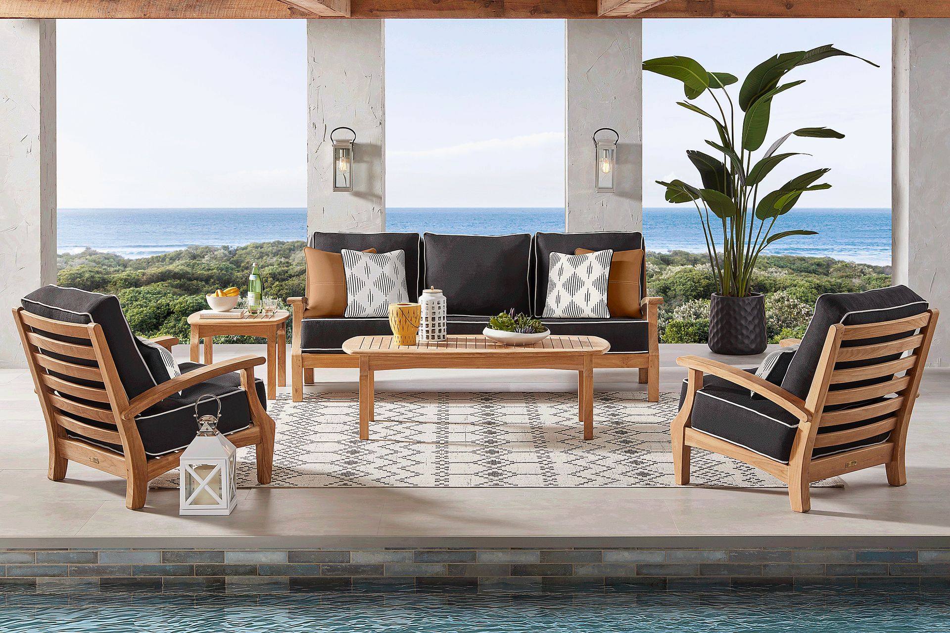 Pleasant Bay Teak 3 Pc Outdoor Seating Set with Charcoal Cushions - Image 1