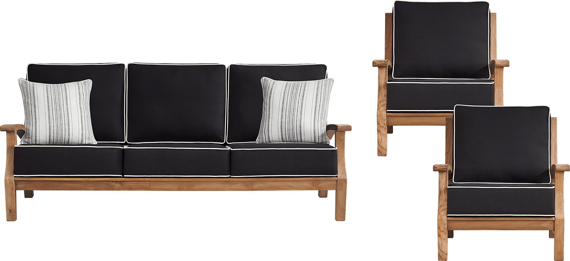 Pleasant Bay Teak 3 Pc Outdoor Seating Set with Charcoal Cushions - Image 1