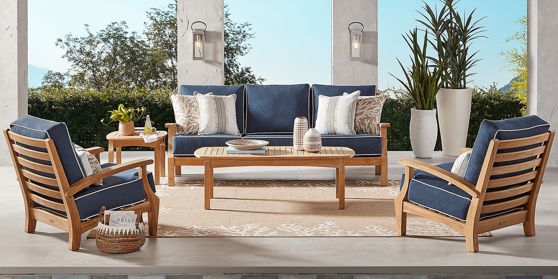 Pleasant Bay Teak Outdoor Chair with Indigo Cushions - Image 2