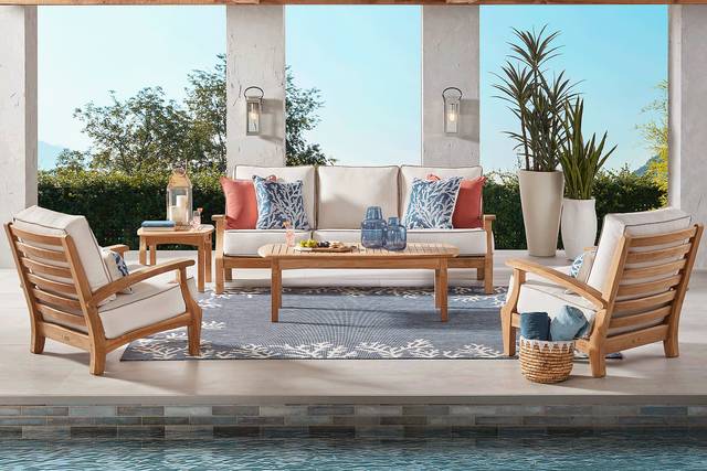 Pleasant Bay Teak 3 Pc Outdoor Seating Set with Vapor Cushions - Thumbnail - Image 1