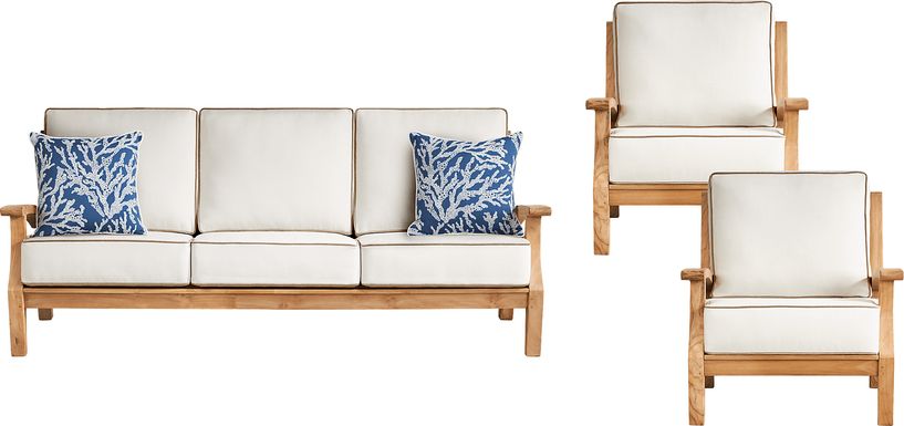 Pleasant Bay Teak 3 Pc Outdoor Seating Set with Vapor Cushions