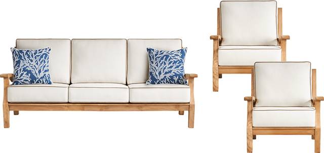 Pleasant Bay Teak 3 Pc Outdoor Seating Set with Vapor Cushions - Thumbnail - Image 1