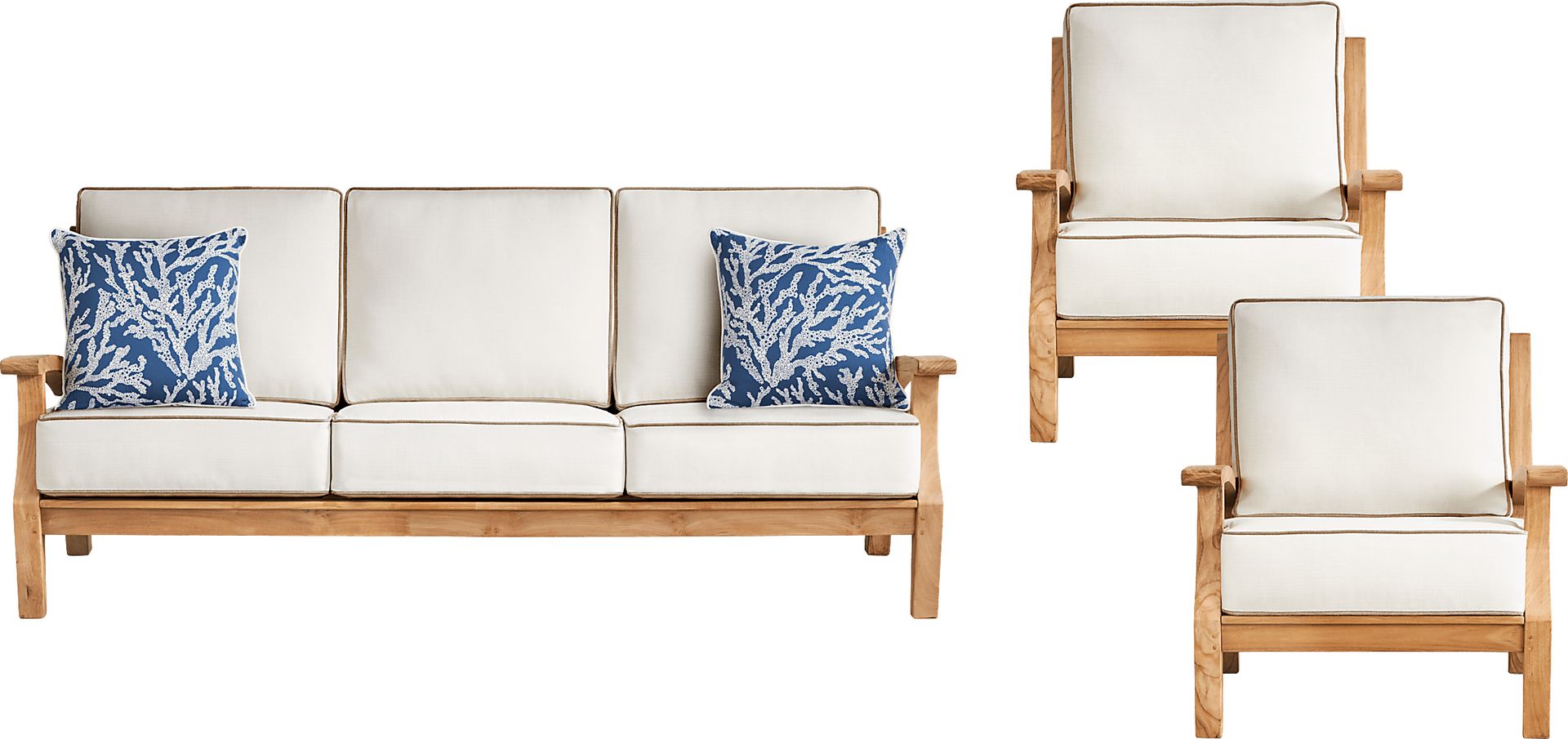 Pleasant Bay Teak 3 Pc Outdoor Seating Set with Vapor Cushions - Image 1