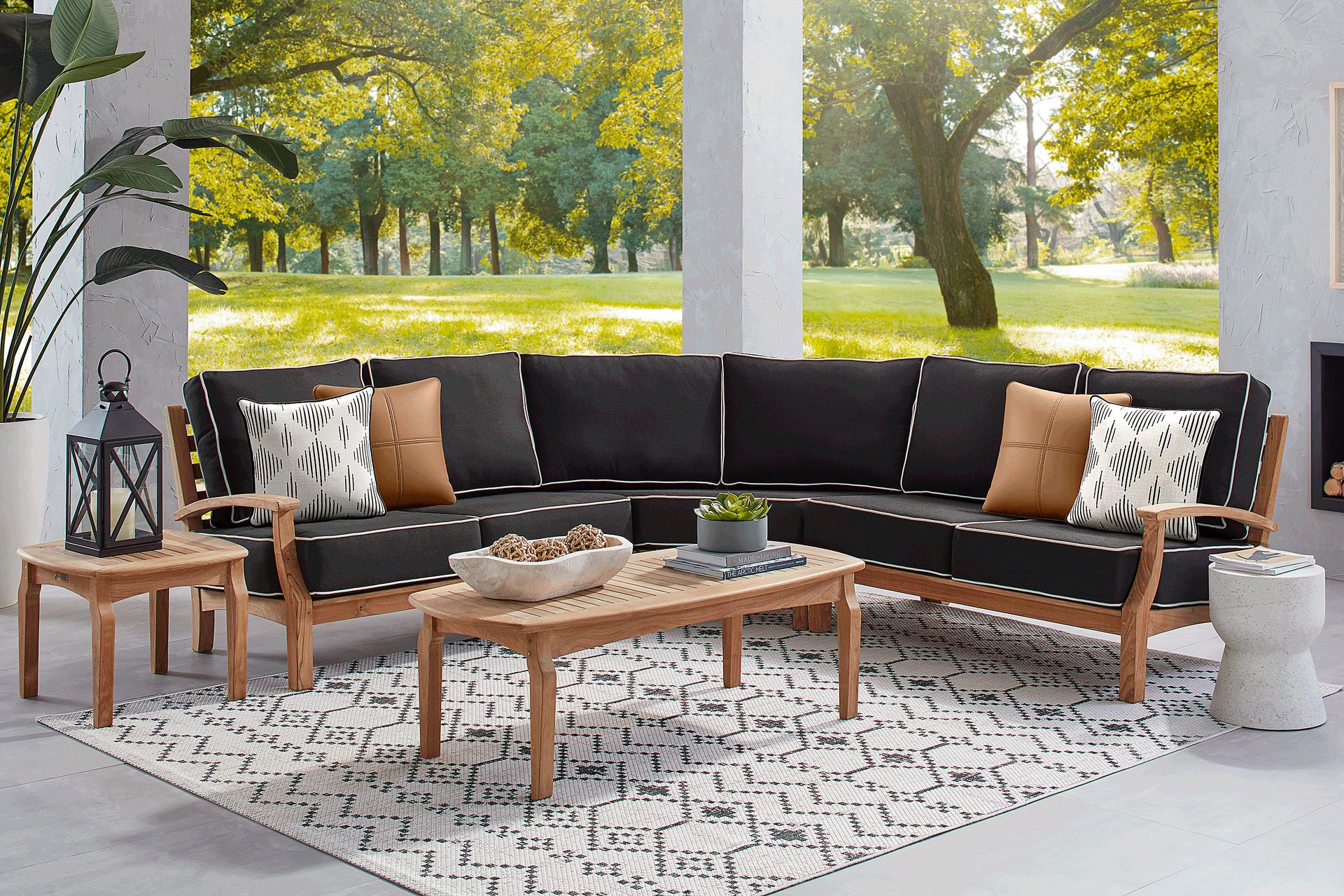 Pleasant Bay Teak 3 Pc Outdoor Sectional with Charcoal Cushions - Image 2