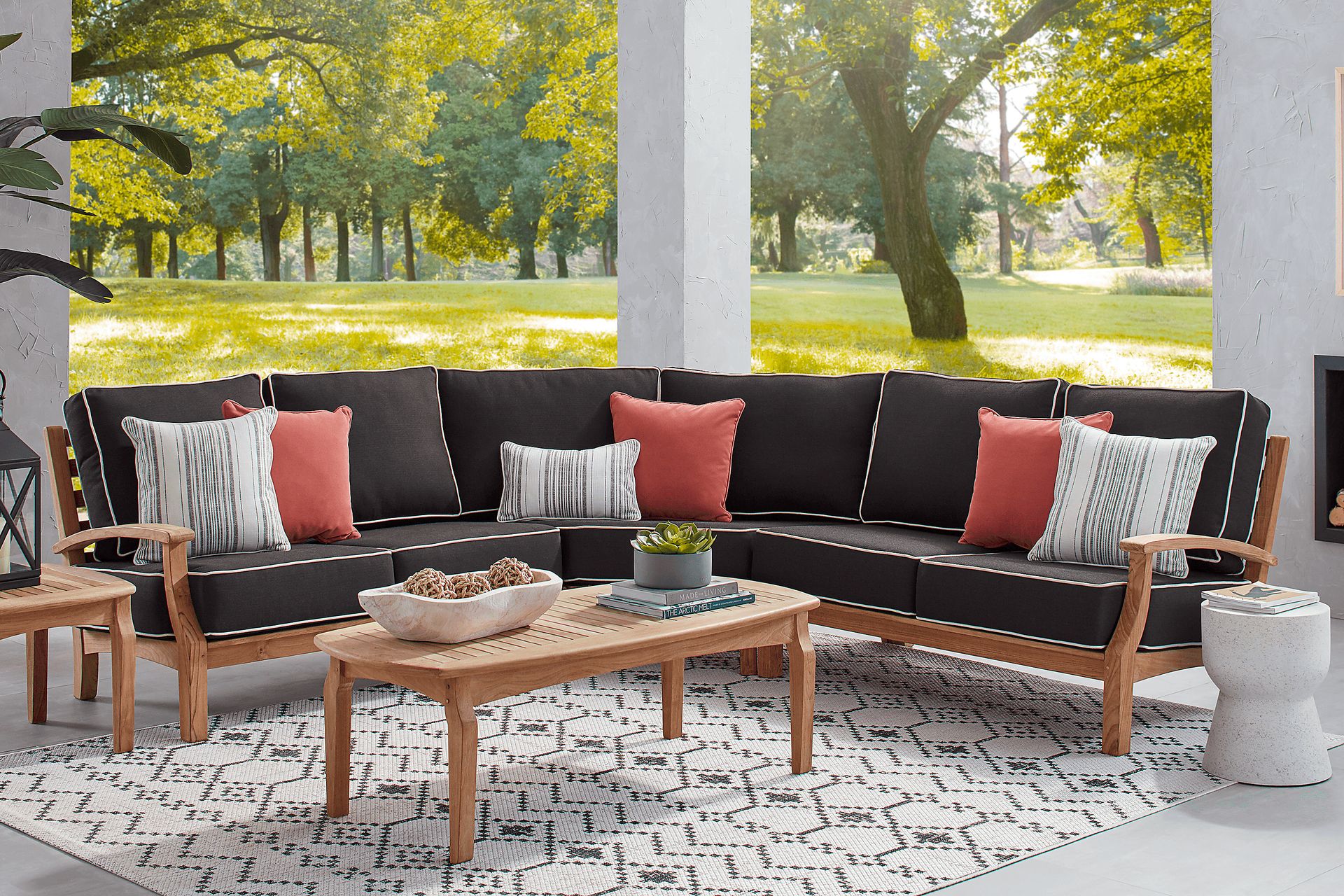 Pleasant Bay Teak 3 Pc Outdoor Sectional with Charcoal Cushions - Image 2