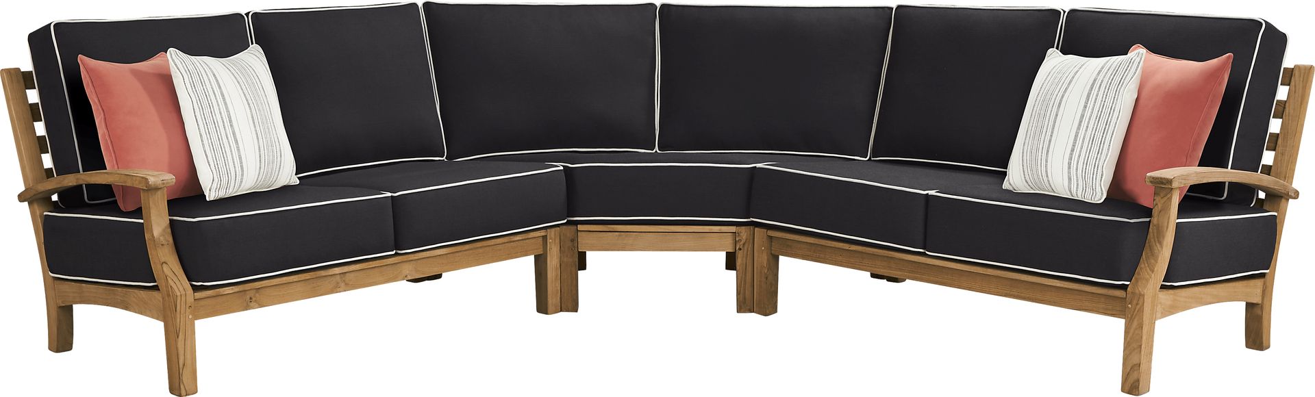Pleasant Bay Teak 3 Pc Outdoor Sectional with Charcoal Cushions - Image 1