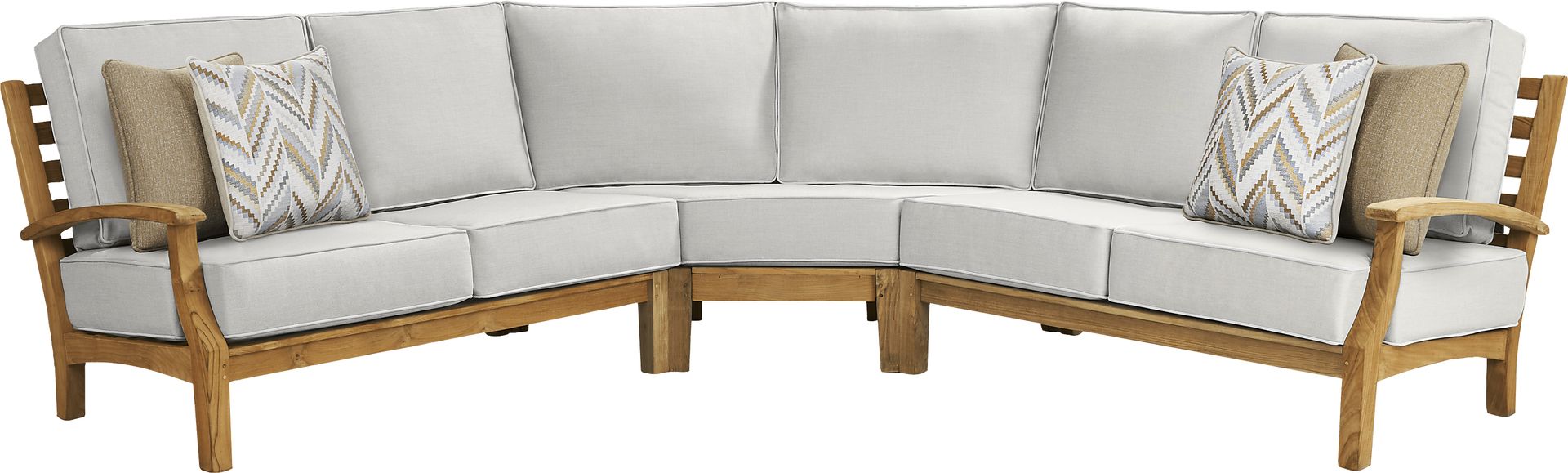 Pleasant Bay Teak 3 Pc Outdoor Sectional with Dove Cushions - Image 1