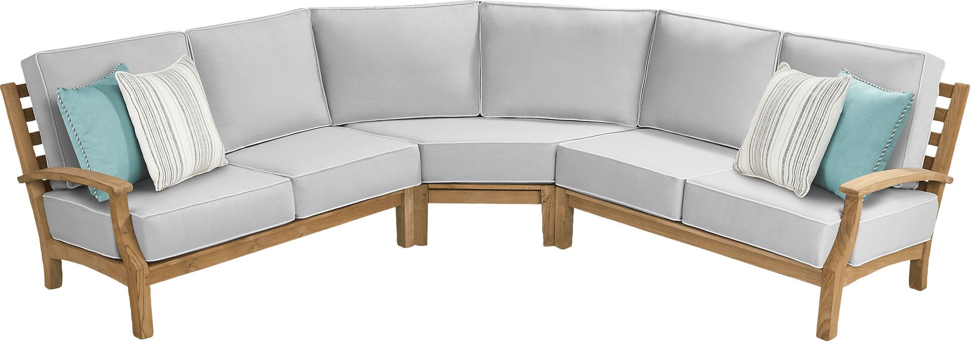 Pleasant Bay Teak 3 Pc Outdoor Sectional with Pewter Cushions - Image 3