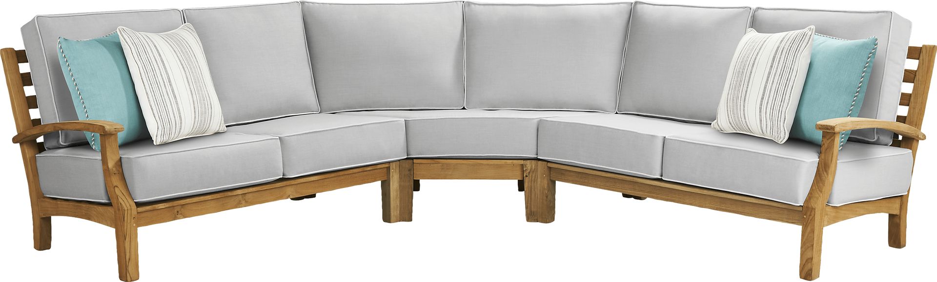 Pleasant Bay Teak 3 Pc Outdoor Sectional with Pewter Cushions - Image 1
