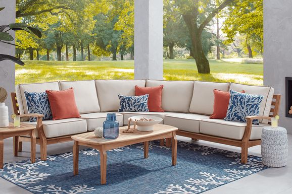 Rialto Wicker Putty Beige 3 Pc Outdoor Sectional - Rooms To Go