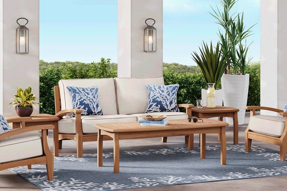 Pleasant Bay Teak 4 Pc Outdoor Loveseat Seating Set with Vapor Cushions