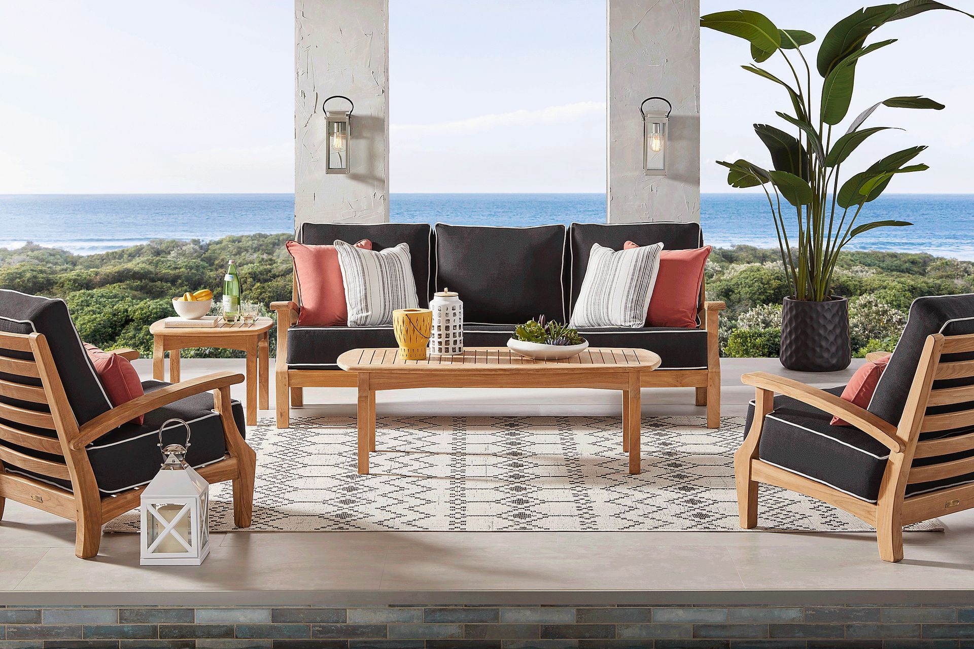 Pleasant Bay Teak 4 Pc Outdoor Seating Set with Charcoal Cushions - Image 1