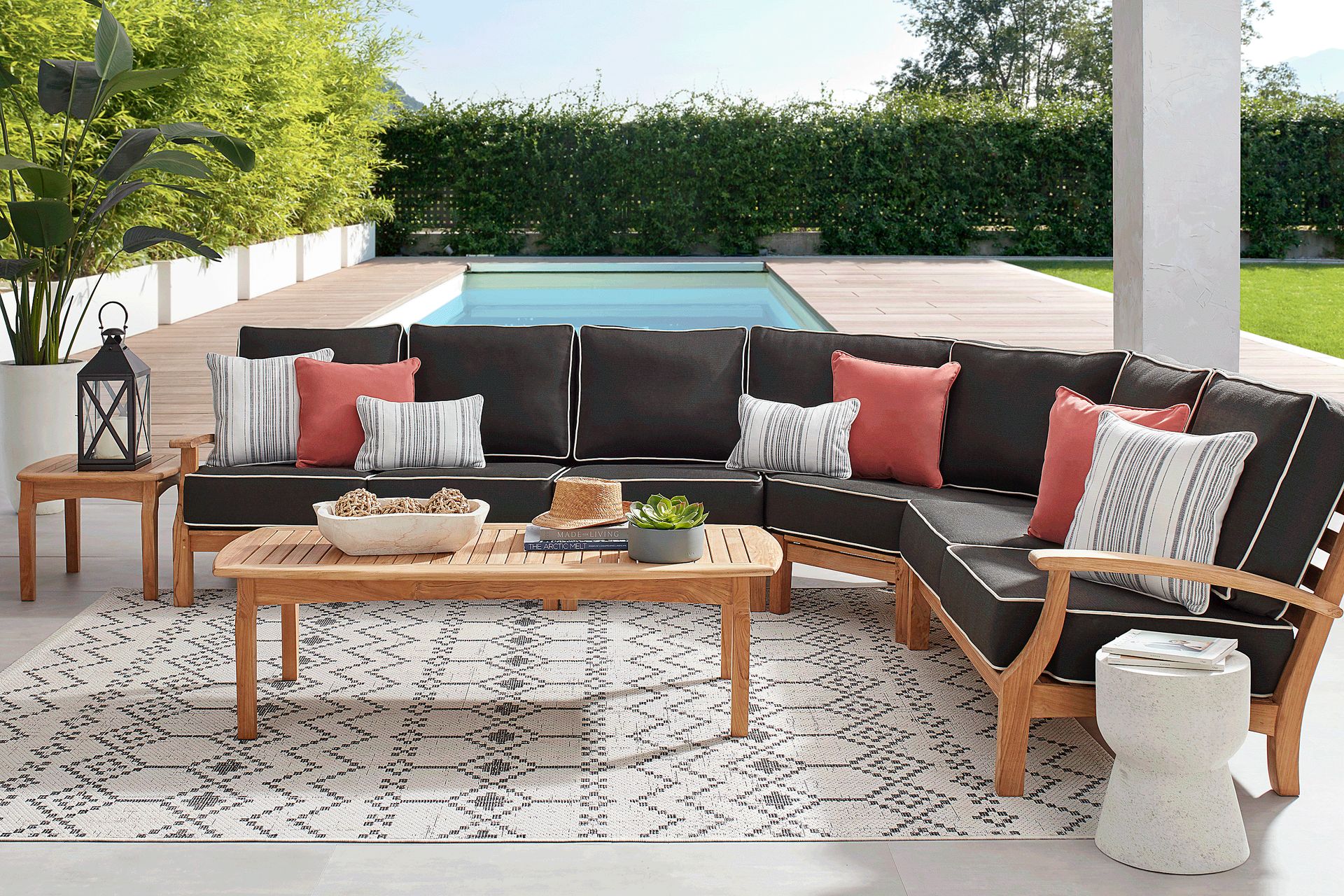 Pleasant Bay Teak 4 Pc Outdoor Sectional with Charcoal Cushions - Image 2