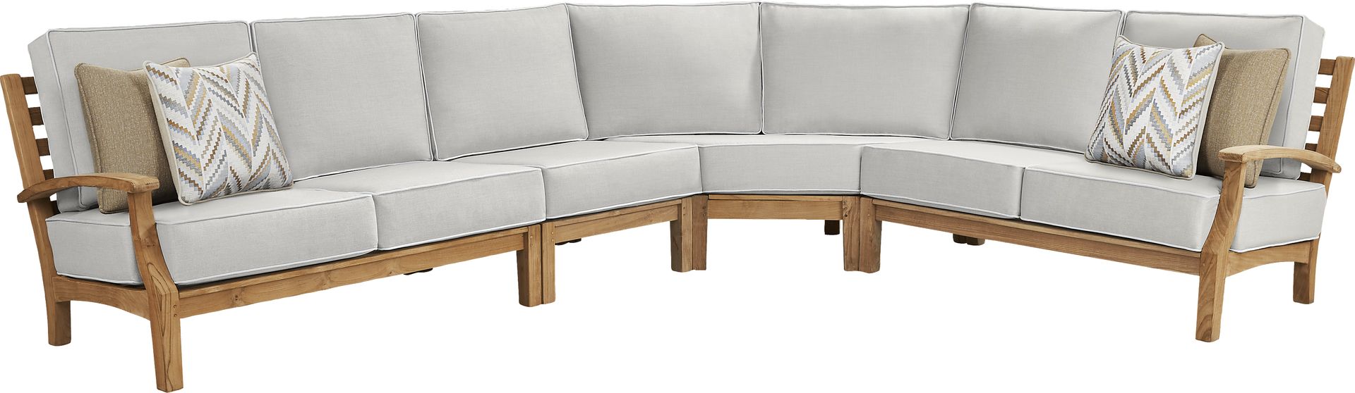 Pleasant Bay Teak 4 Pc Outdoor Sectional with Dove Cushions - Image 1