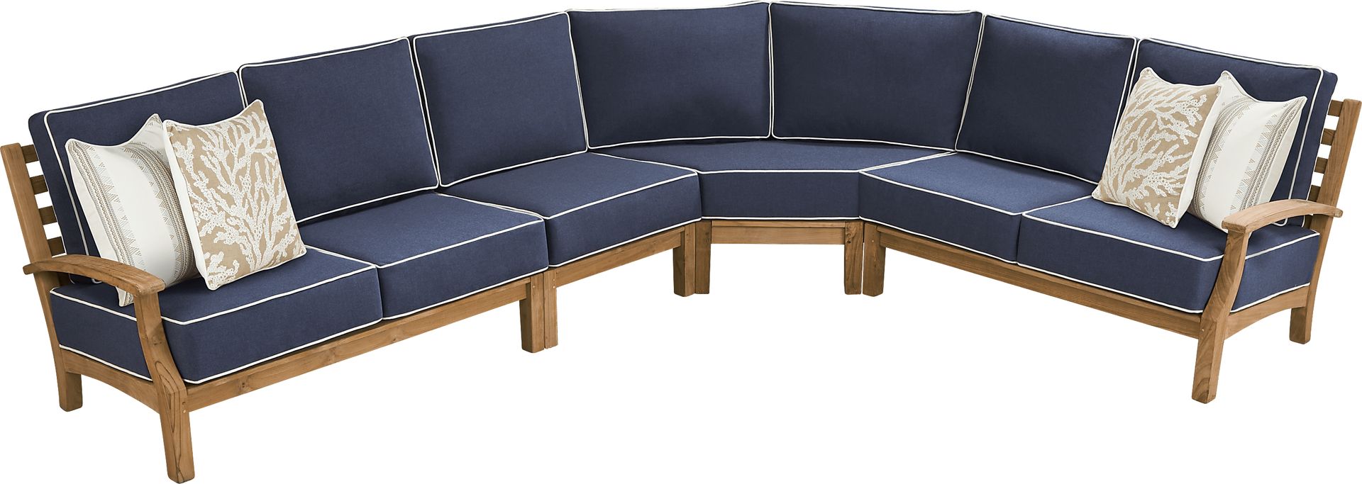 Pleasant Bay Teak 4 Pc Outdoor Sectional with Indigo Cushions - Image 3