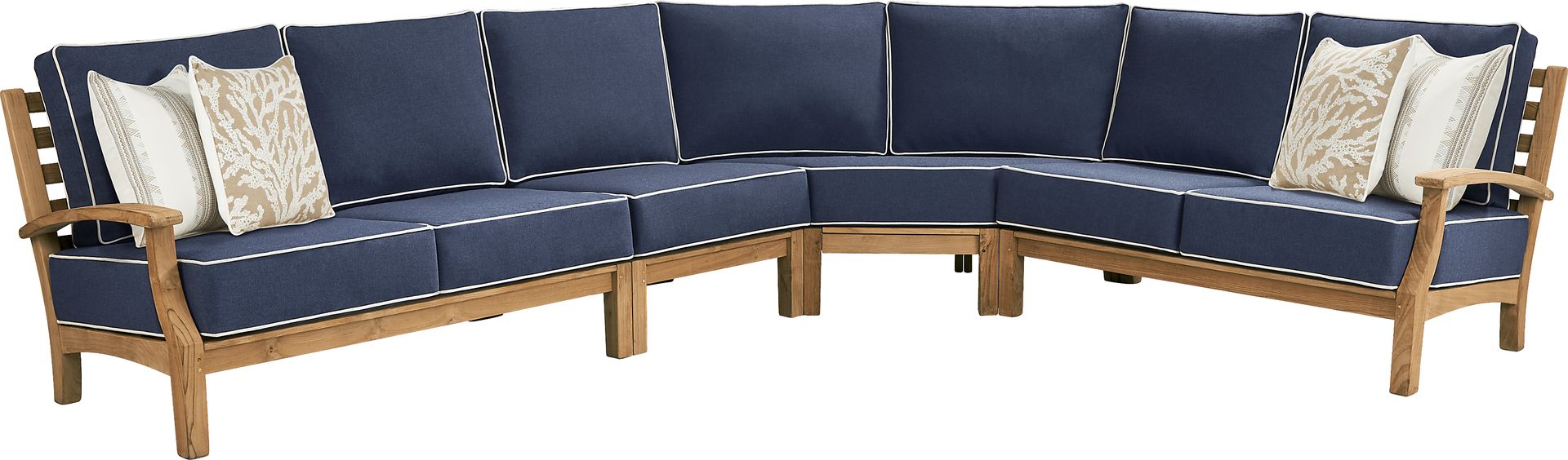 Pleasant Bay Teak 4 Pc Outdoor Sectional with Indigo Cushions - Image 1