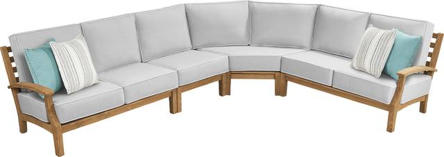 Pleasant Bay Teak 4 Pc Outdoor Sectional with Pewter Cushions - Thumbnail - Image 3