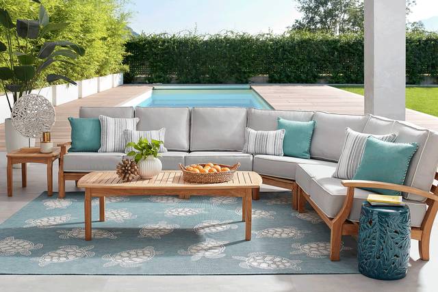 Pleasant Bay Teak 4 Pc Outdoor Sectional with Pewter Cushions - Thumbnail - Image 2