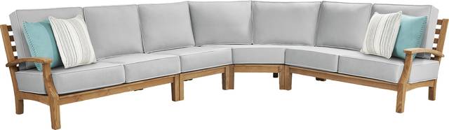 Pleasant Bay Teak 4 Pc Outdoor Sectional with Pewter Cushions - Thumbnail - Image 1