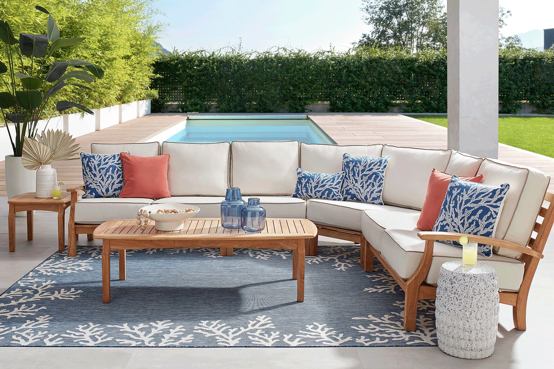 Pleasant Bay Teak 4 Pc Outdoor Sectional with Vapor Cushions - Image 2