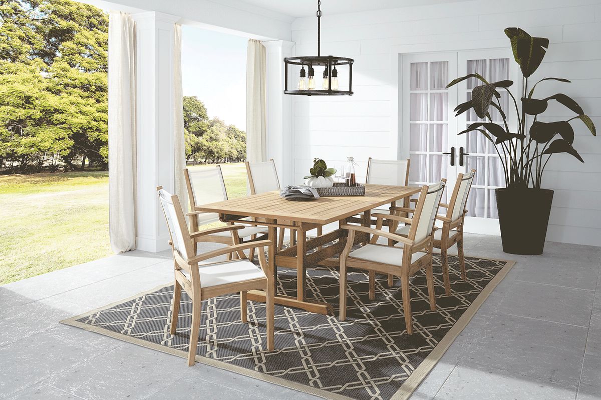 Fifth & Shore Pleasant Bay 5 Pc Tan Light Wood White Teak Outdoor ...