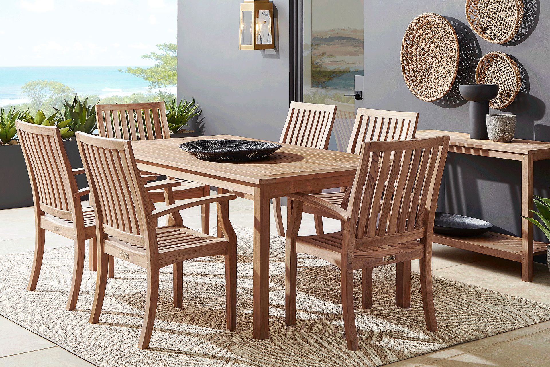 Pleasant Bay Teak Outdoor Slat Back Arm Chair - Image 2