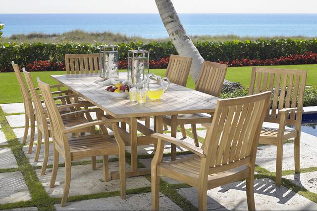 Pleasant Bay Teak 9 Pc Rectangle Extension Outdoor Dining Set - Thumbnail - Image 1
