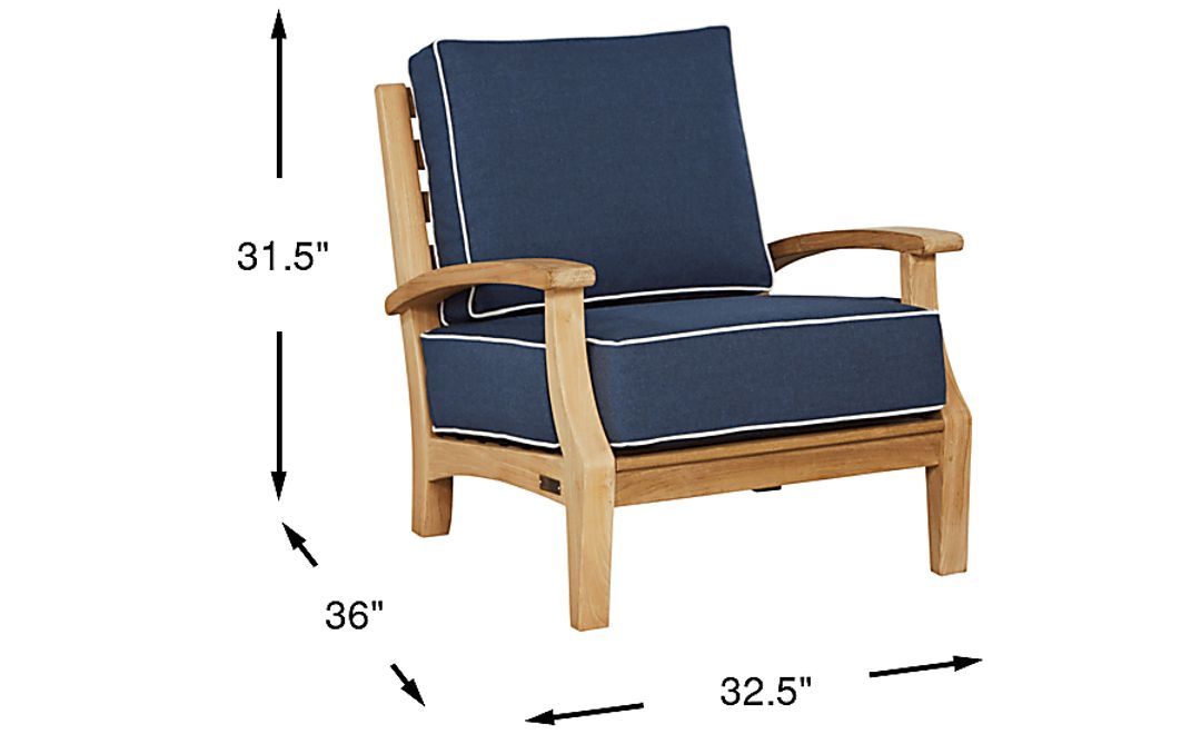 Pleasant Bay Teak Outdoor Chair with Indigo Cushions