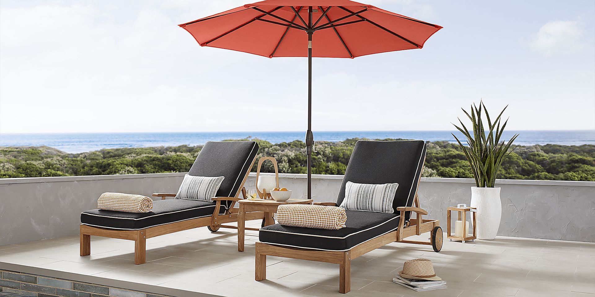 Pleasant Bay Teak Outdoor Chaise with Charcoal Cushions, Set of 2 - Image 3