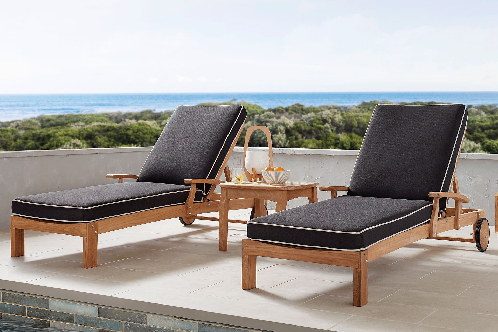 Pleasant Bay Teak Outdoor Chaise with Charcoal Cushions, Set of 2 - Image 2