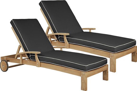 Pleasant Bay Teak Outdoor Chaise with Charcoal Cushions, Set of 2