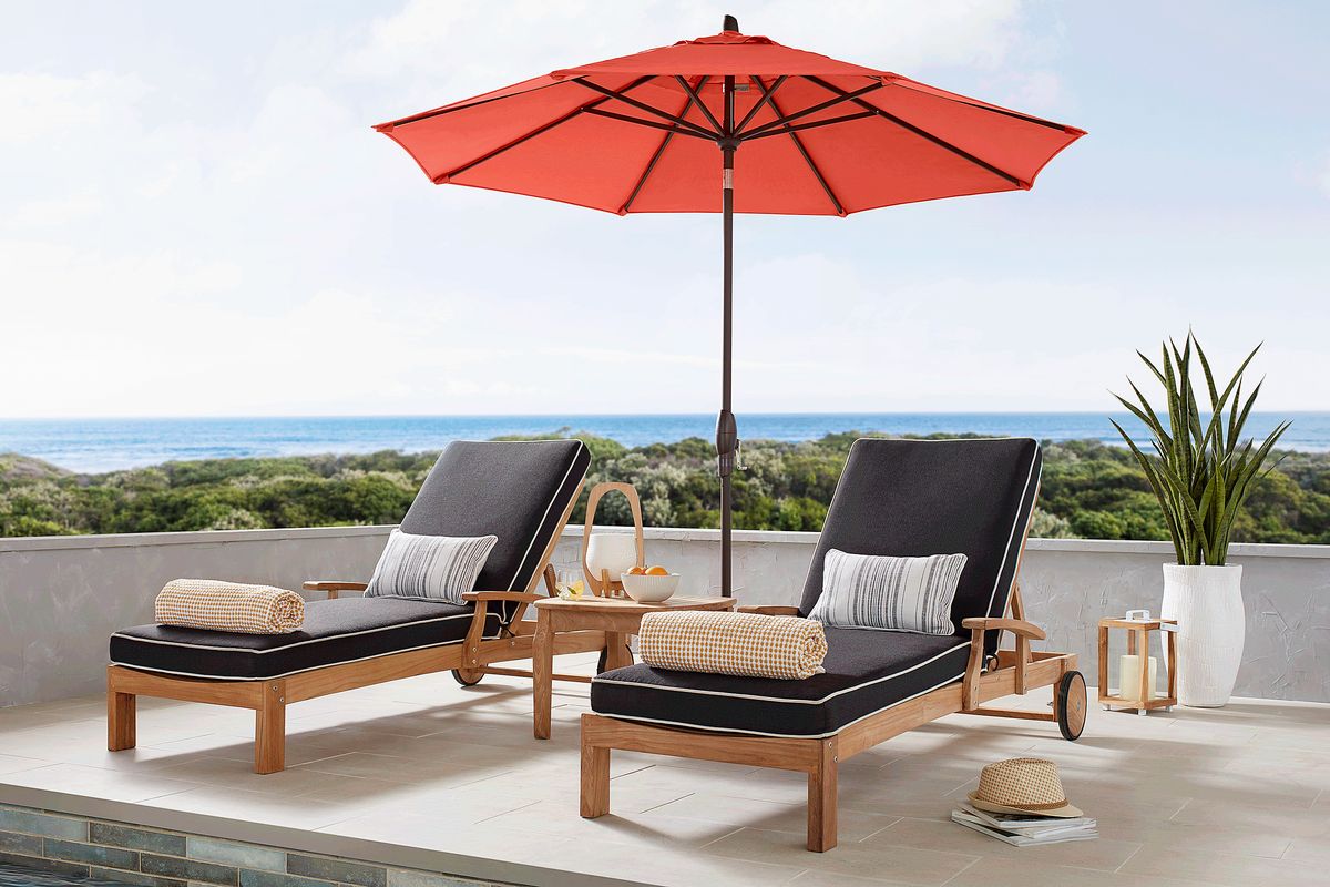Pleasant Bay 2 Pc Tan Light Wood Charcoal Black,Gray Teak Outdoor Set