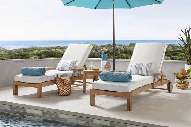 Pleasant Bay Teak Outdoor Chaise with Dove Cushions, Set of 2 - Thumbnail - Image 2