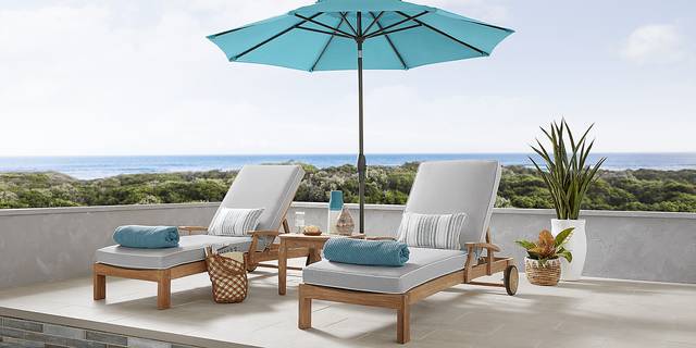 Pleasant Bay Teak Outdoor Chaise with Pewter Cushions, Set of 2 - Thumbnail - Image 3
