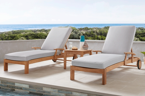 Pleasant Bay Teak Outdoor Chaise with Pewter Cushions, Set of 2