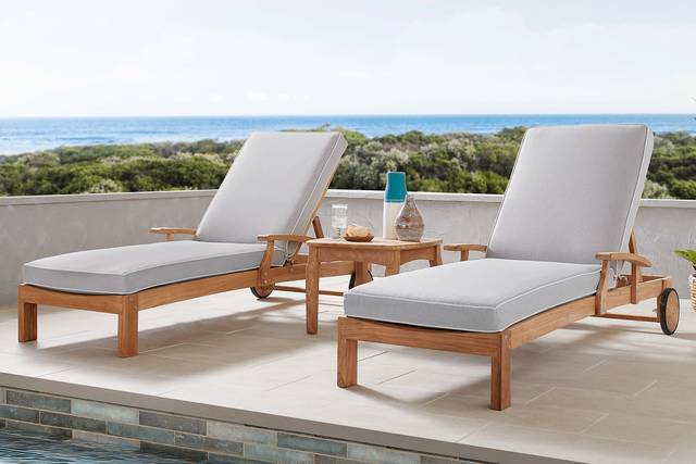 Pleasant Bay Teak Outdoor Chaise with Pewter Cushions, Set of 2 - Thumbnail - Image 2