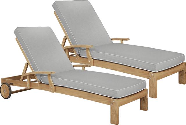 Pleasant Bay Teak Outdoor Chaise with Pewter Cushions, Set of 2 - Thumbnail - Image 1